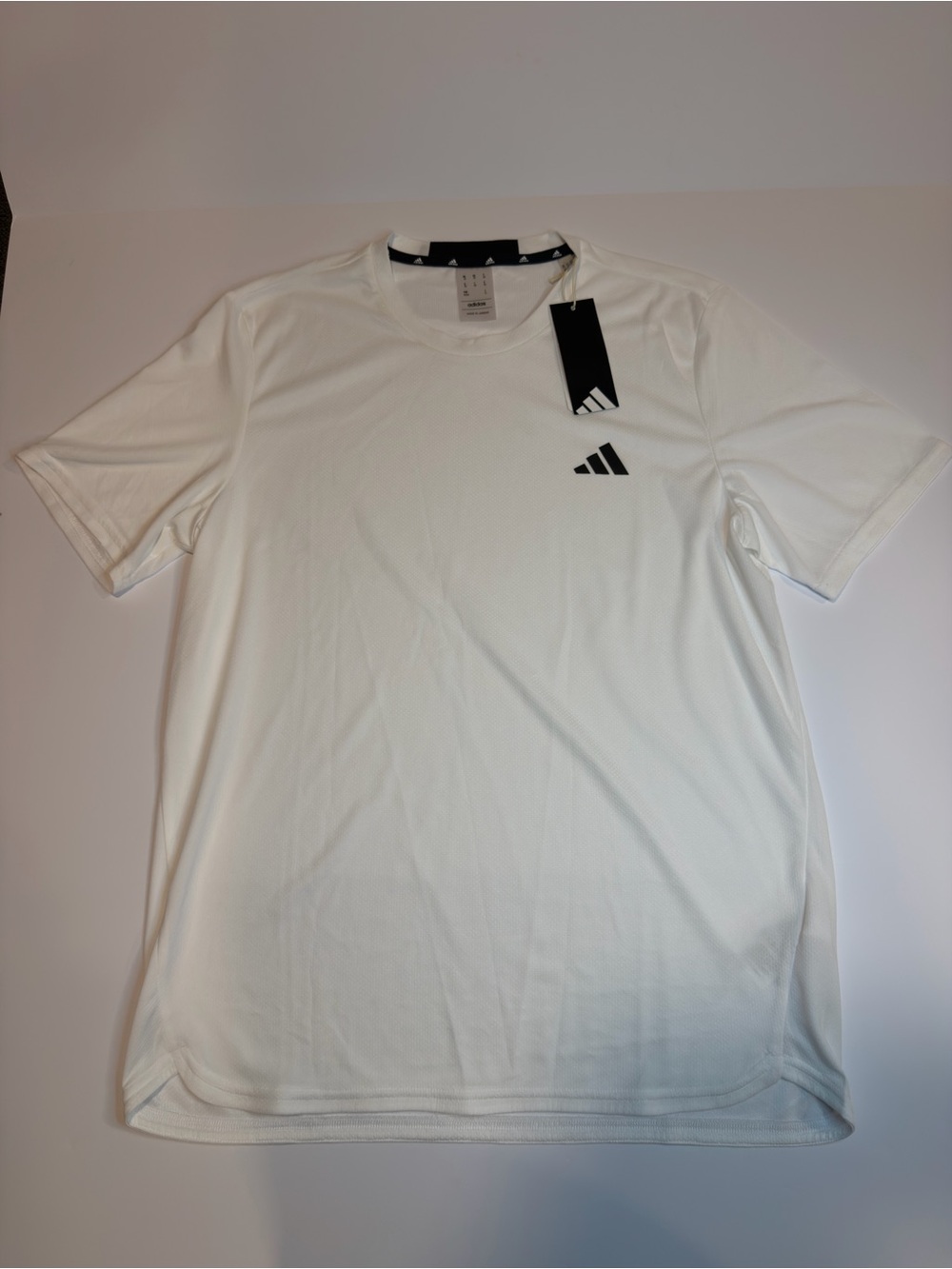 adidas White Short Sleeve Athletic Tee with Black Logo